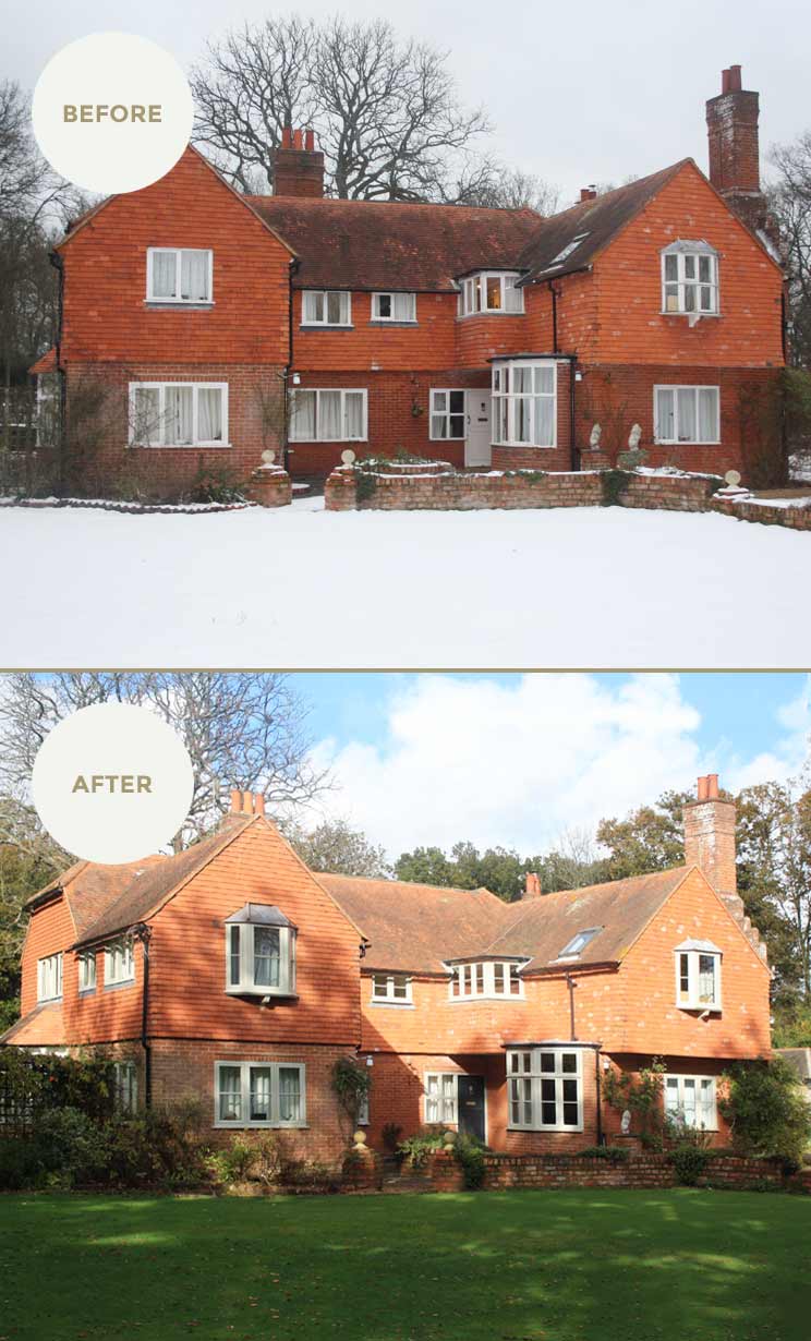 A real transformation. From unsightly, cold & plain 1930’s casement windows to more detailed Cottage design Flush casement timber windows in French Grey.

A second bay window has been built on the first floor to give this period home a uniform look and feel.