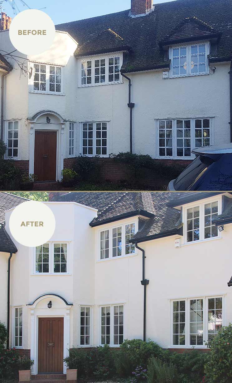Faithful replacement. The 1930’s detailed casement windows were carefully replaced by Slimline Casement windows in authentic matching style, that even the neighbours could not tell the difference and character of this elegant country cottage has been preserved.