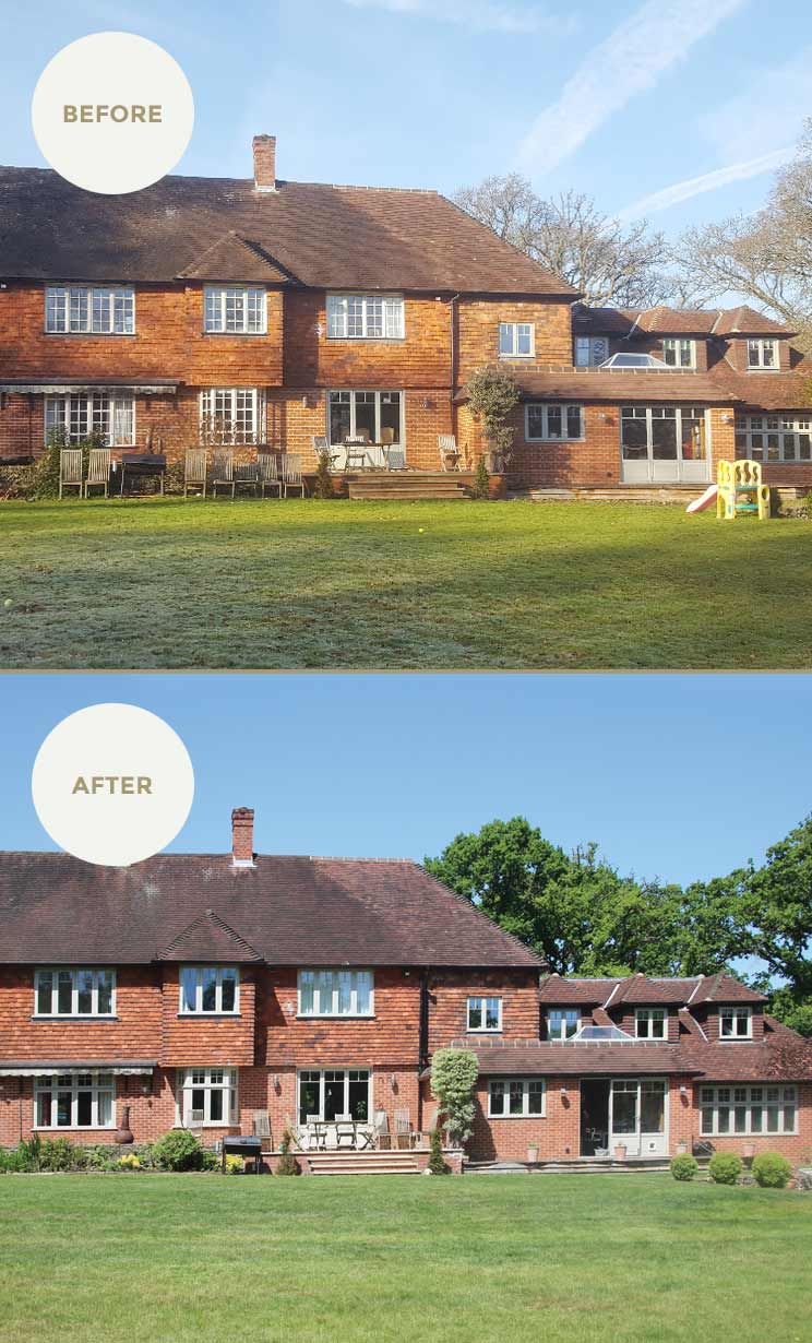 Softer character. The original 1920’s Crittall windows and doors in mock Georgian design were too fussy for the new owners so we created a sympathetic design with enough character and light to soften the look and open up the light for the stunning country home.