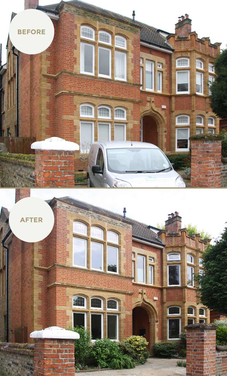Keeping the look. Early Edwardian arched casement timber windows with leaded lights were authentically matched by our Slimline timber casement windows so the house keeps its period look and value.