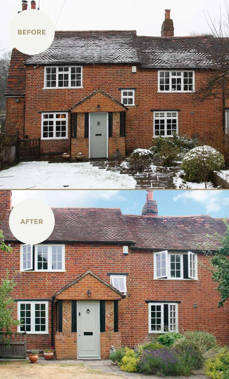 Opening the view. The original timber windows had bulky top openers and transoms which were redesigned to take advantage of uninterrupted countryside views and softened the look for this cosy and rustic period cottage.