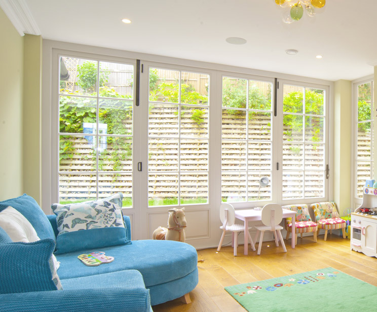 4 Leaf Bifold Doors in Georgian Design in Light Grey