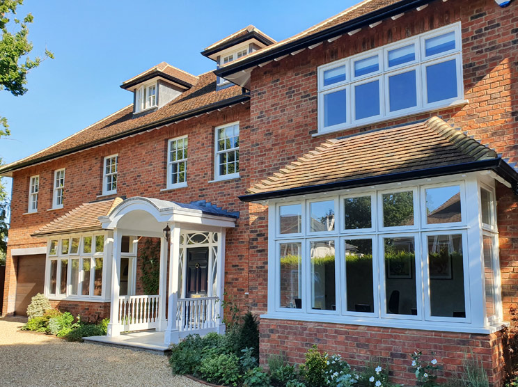Our Slimline timber Sash & Edwardian Recessed Casement timber windows were specified for this remodelled & extended Edwardian Country House in Haslemere, Surrey
