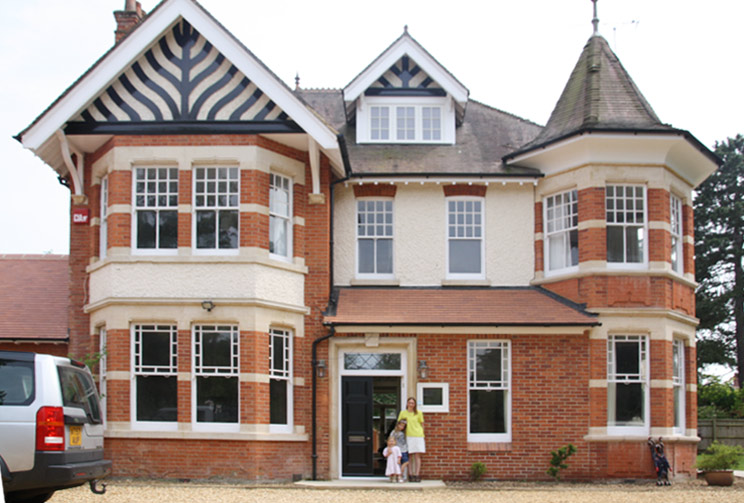 Our Elegant timber Slimline Sash Windows with unique glazing bar detail for this magnificent Victorian home in Oxshott, Surrey