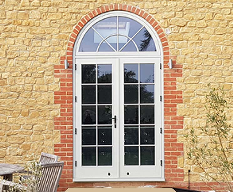 French Doors with Sidelights in French Grey